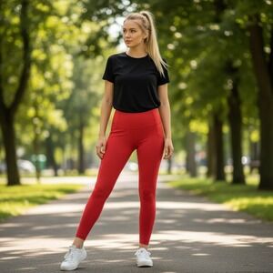 90 Degree by Reflex Womens Pink High Waist Side Pocket Leggings Activewear Large